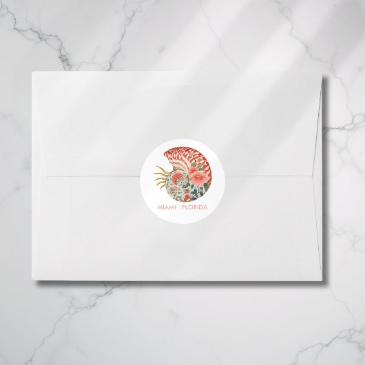 Floral Seashell Coastal Nautical Beach Wedding ラウンドシール