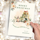 Floral Seasonal Christmas Greetings Car 招待状