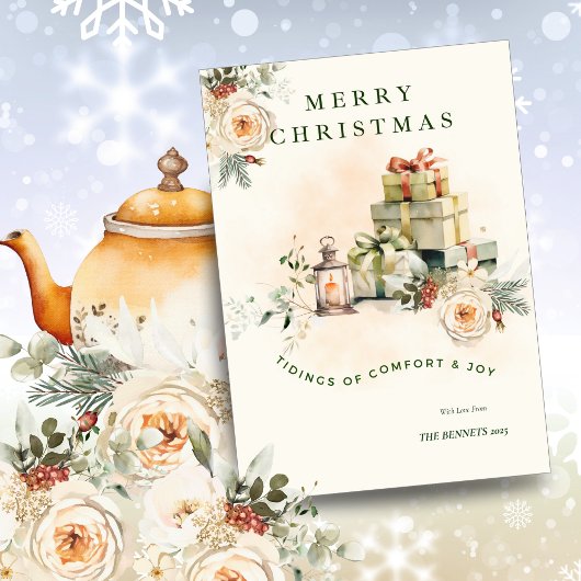 Floral Seasonal Christmas Greetings Car 招待状