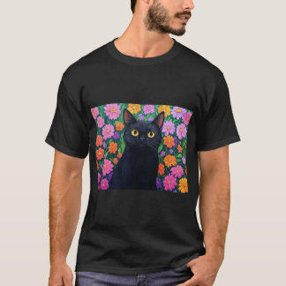Floral Serenity: The Black Cat Tシャツ