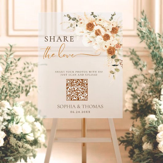 Floral Share the Love QR Wedding Acrylic Sign  アクリルサイン