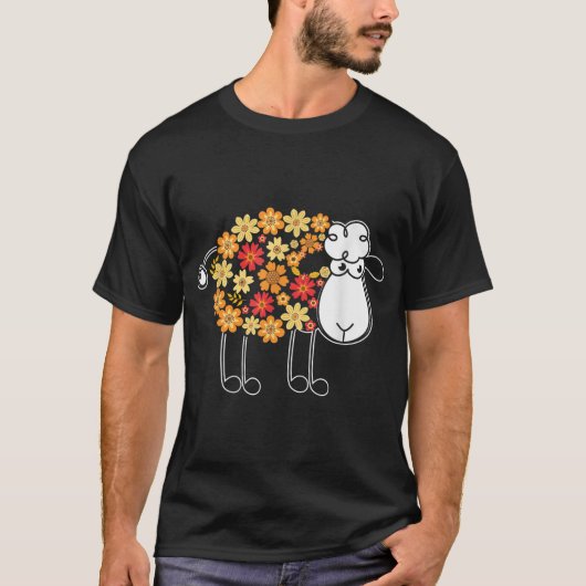 Floral Sheep Cute Spring Design Tシャツ (正面)
