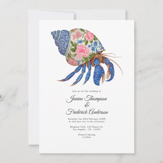 Floral Shelllfish Coastal Wedding 招待状 (正面)