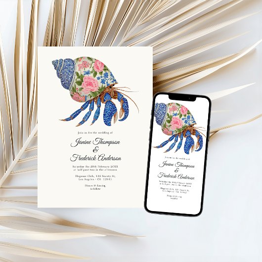 Floral Shelllfish Coastal Wedding 招待状
