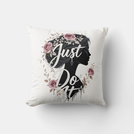 Floral Silhouette Just Do It on Throw Pillow クッション (正面)