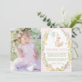 Floral Silly Goose Cute Pink Girl Birthday Photo サンキューカード (スタンド正面)