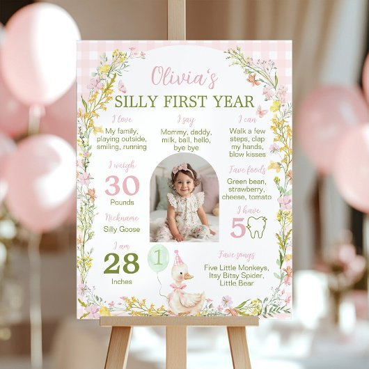 Floral Silly Goose First Year Photo Milestone ポスター