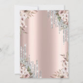 Floral Silver Glitter Drips Rose Gold 60th  招待状 (裏面)