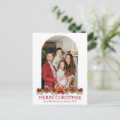 Floral Simple Elegant Family Christmas Photo シーズンポストカード (スタンド正面)