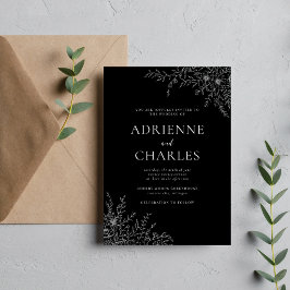 Floral Simplicity 1 Black Minimal Wedding 招待状
