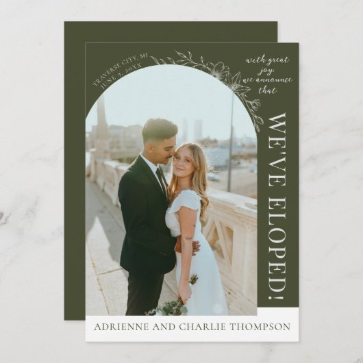 Floral Simplicity 1 Modern Green Elopement 案内状 (正面/裏面)