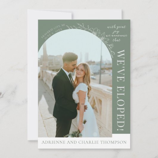 Floral Simplicity 1 Modern Green Elopement 案内状 (正面)