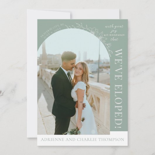 Floral Simplicity 1 Modern Green Elopement 案内状 (正面)