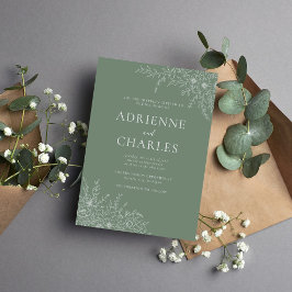 Floral Simplicity 1 Modern Green Minimal Wedding 招待状