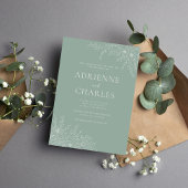 Floral Simplicity 1 Modern Green Minimal Wedding 招待状