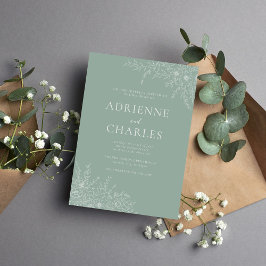 Floral Simplicity 1 Modern Green Minimal Wedding 招待状
