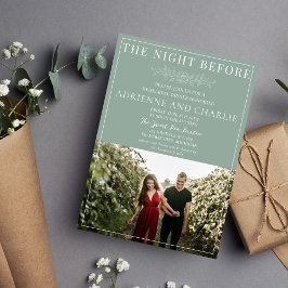 Floral Simplicity 1 Modern Green Rehearsal Dinner 招待状