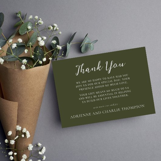 Floral Simplicity 1 Modern Green Thank You Note サンキューカード