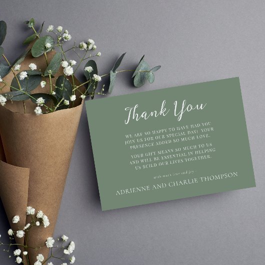 Floral Simplicity 1 Modern Green Thank You Note サンキューカード