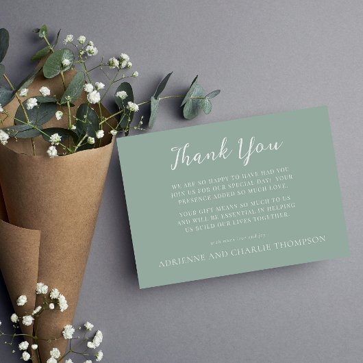 Floral Simplicity 1 Modern Green Thank You Note サンキューカード