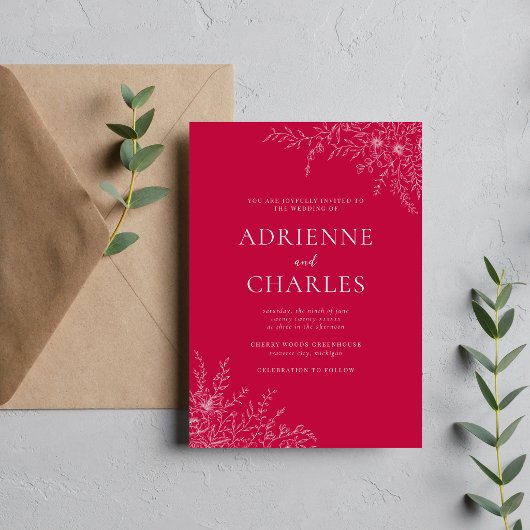 Floral Simplicity 1 Raspberry Pink Minimal Wedding 招待状