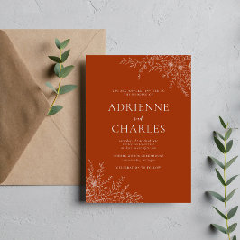 Floral Simplicity 1 Rust Orange Minimal Wedding 招待状