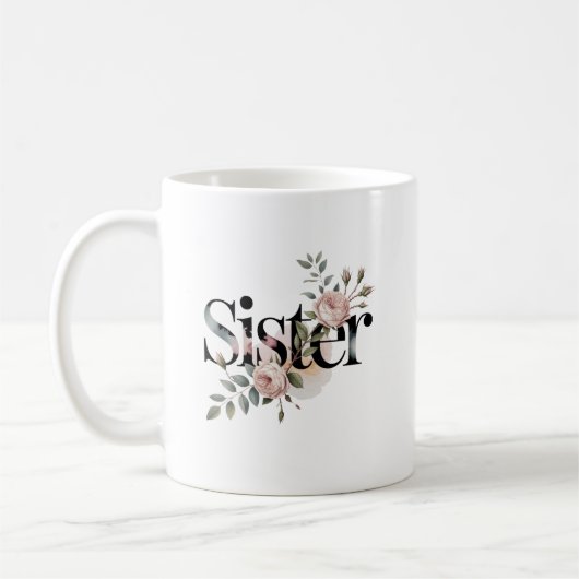 Floral Sister Typography Botanical Gift Design コーヒーマグカップ (左)