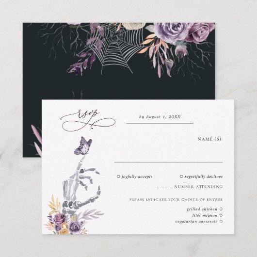 Floral Skeleton | ハロウィン ウェディング RSVP (正面/裏面)