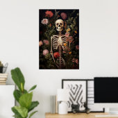 Floral Skeleton Gothic Portrait Print, Dark ポスター (ホームオフィス)