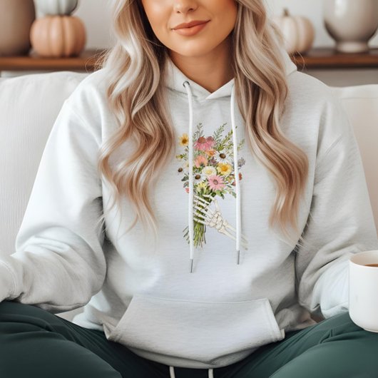Floral Skeleton Hand Wildflower Bouquet Heart パーカ