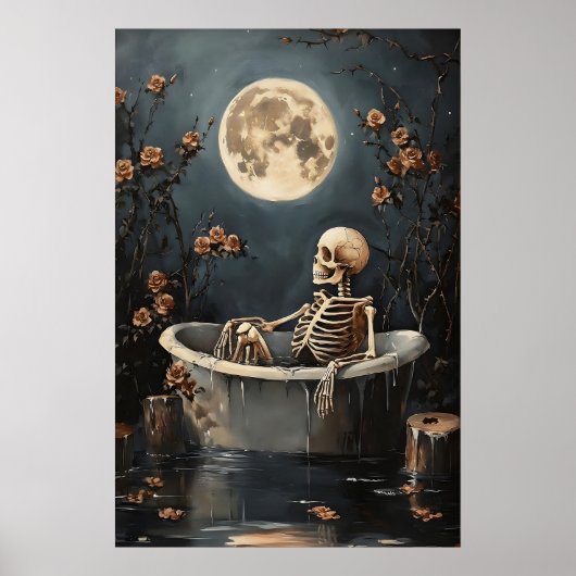 Floral Skeleton Taking A Bath Print, Dark ポスター (正面)