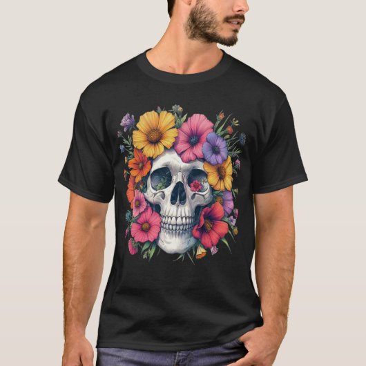 Floral Skull Aesthetic  Tシャツ (正面)