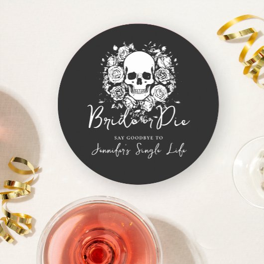 Floral Skull Gothic Black Bachelorette Party  ラウンドペーパーコースター