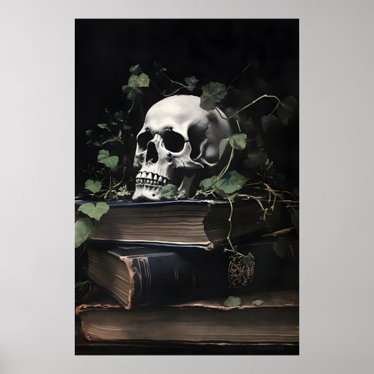Floral Skull Portrait Print, Gothic Dark Academia ポスター (正面)