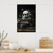 Floral Skull Portrait Print, Gothic Dark Academia ポスター (キッチン)