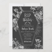 Floral Skull RIP Thirties 40th Birthday Party 招待状 (正面)