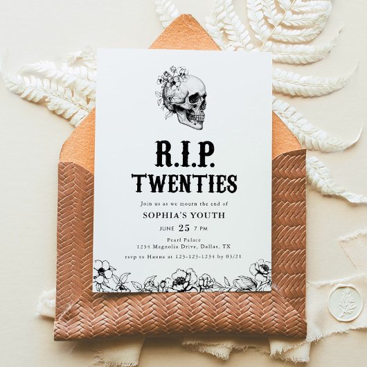 Floral Skull RIP Twenties 30th Birthday 招待状