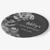 Floral Skull RIP Twenties 30th Birthday Party ペーパープレート (アングル)