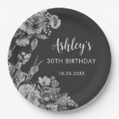 Floral Skull RIP Twenties 30th Birthday Party ペーパープレート (正面)