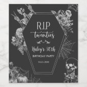 Floral Skull RIP Twenties 30th Birthday Party ワインラベル (シングルラベル)