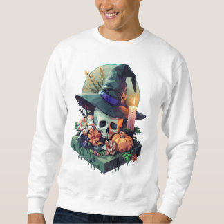 Floral Skull wearing Witch Hat Pixel Art スウェットシャツ