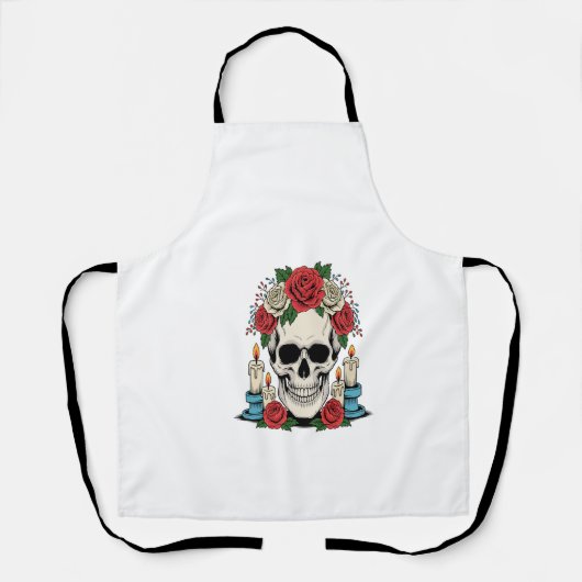 Floral Skull with Candles Halloween エプロン (正面)