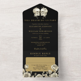 Floral Skulls Black And Gold Gothic Wedding オールインワン招待状