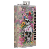 Floral Skulls Leopard Print Customizable Name フラスク (右)