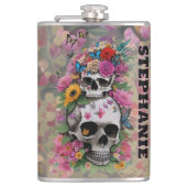Floral Skulls Leopard Print Customizable Name フラスク (正面)