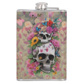 Floral Skulls Leopard Print Customizable Name フラスク (裏面)