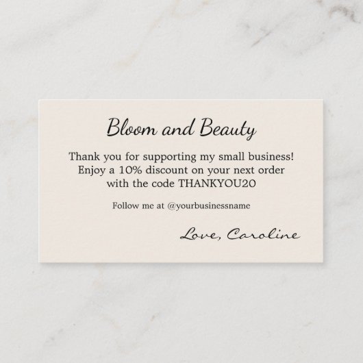 Floral Small Business Thank You 名刺 (裏面)