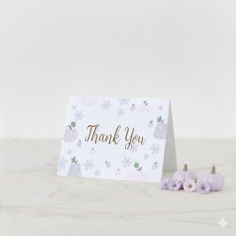 Floral Soft Blue Pumpkin Baby Shower サンキューカード