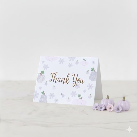 Floral Soft Blue Pumpkin Baby Shower サンキューカード