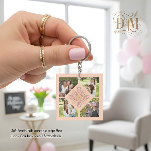 Floral Soft peach kaleidoscopic Script Best Mom  キーホルダー